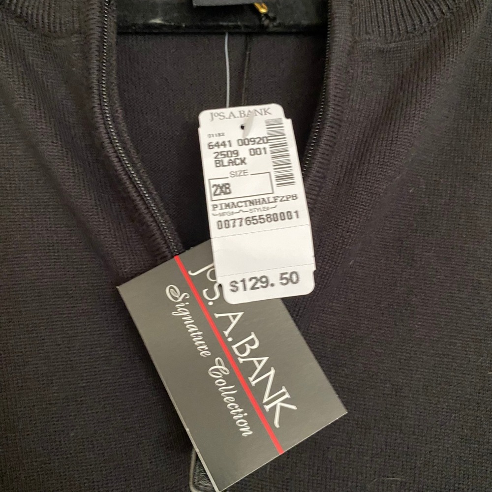 Jos A Bank Pima Cotton Black Quarter Zip Sweater 2X Office Normcore Preppy Light - Picture 4 of 5